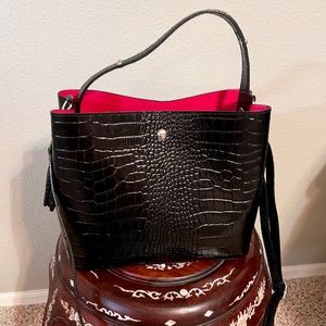 Croc Embossed Leather Crossbody Tote Bag by Massimo Castelli